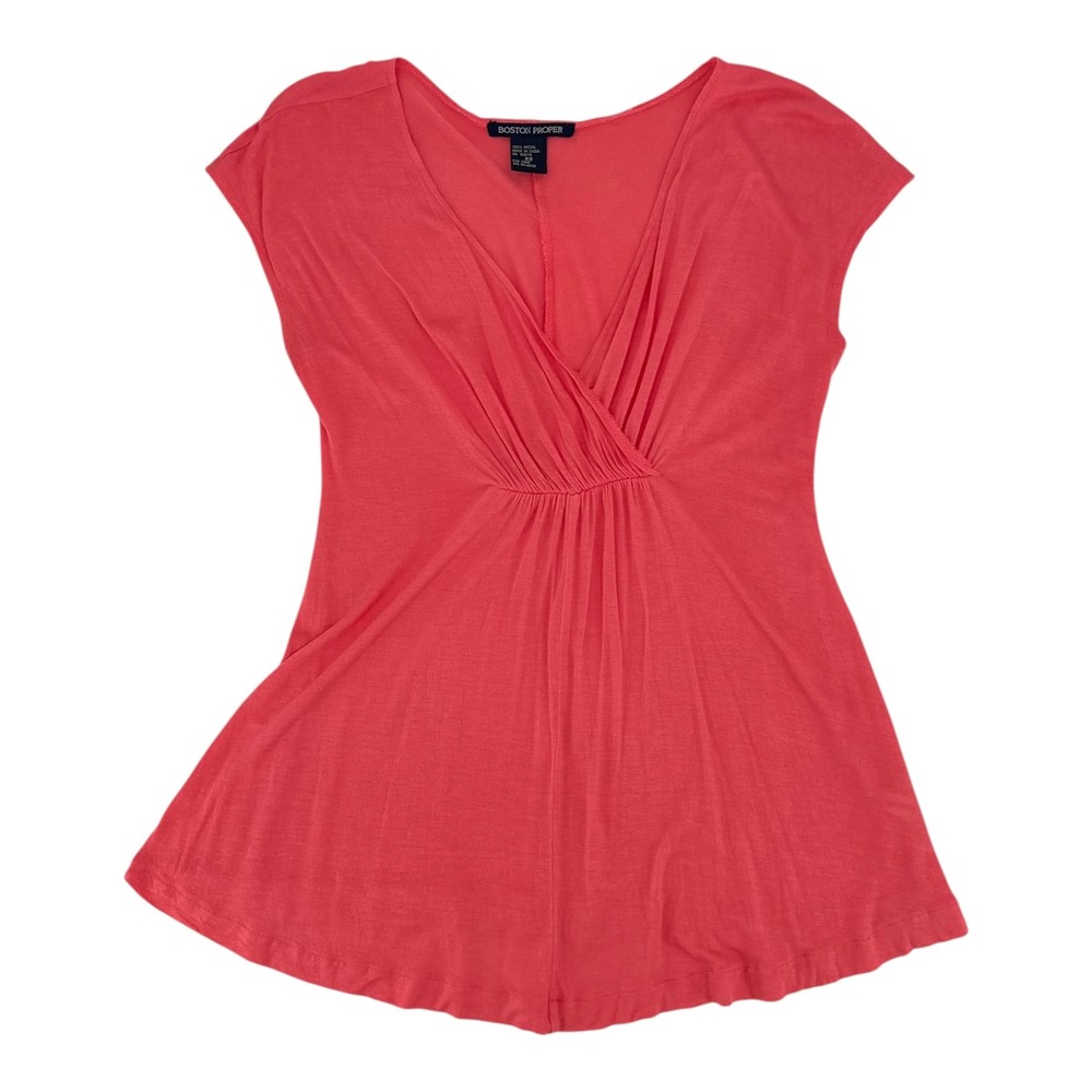 Boston Proper Babydoll Top Womens XS Coral Modal Empire Waist Surplice V-Neck - Picture 6 of 9